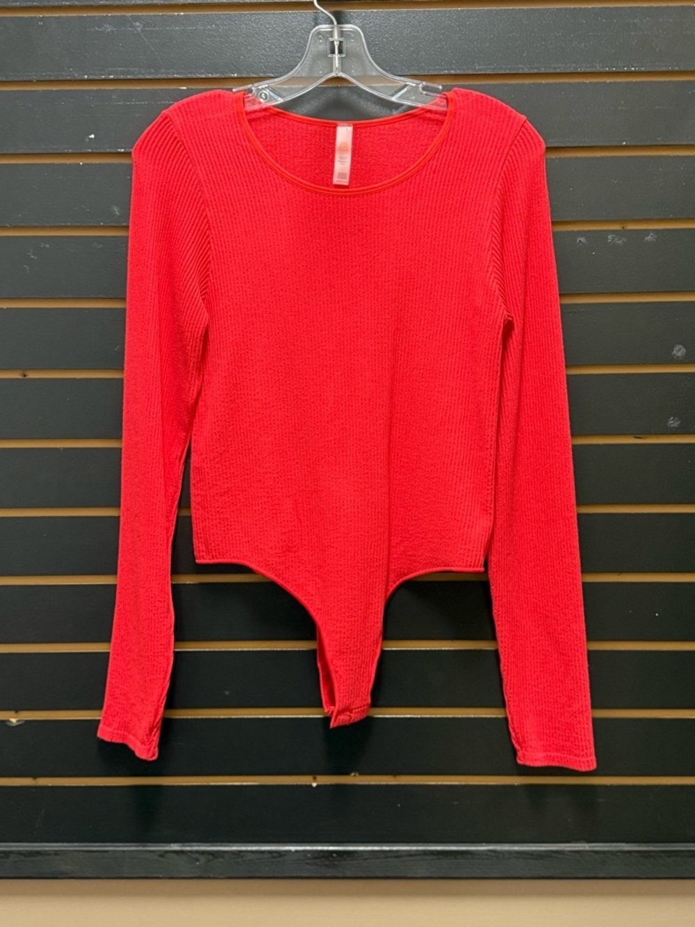 Mono B Red Ribbed Long Sleeve Bodysuit Scoop Neck Size L